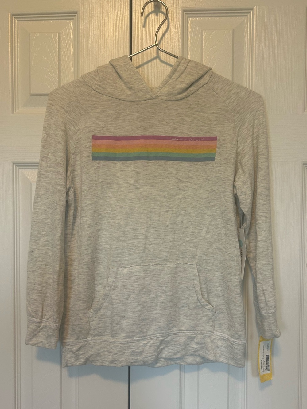 NWT Stitch Fix Rainbow Graphic Pullover Hoodie Sweatshirt, heather gray, size 12